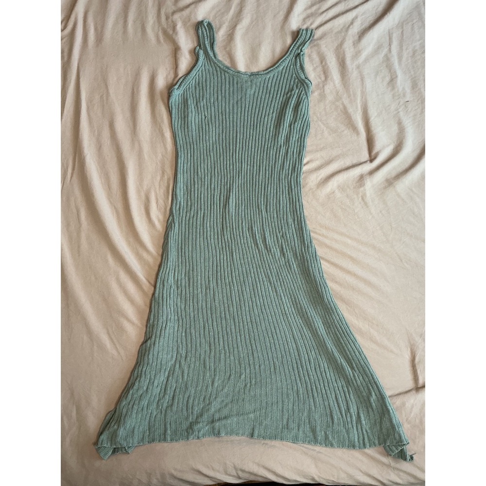 By Together Sage Green Ribbed Knit Midi Tank Dress Small Sleeveless Scoop Neck